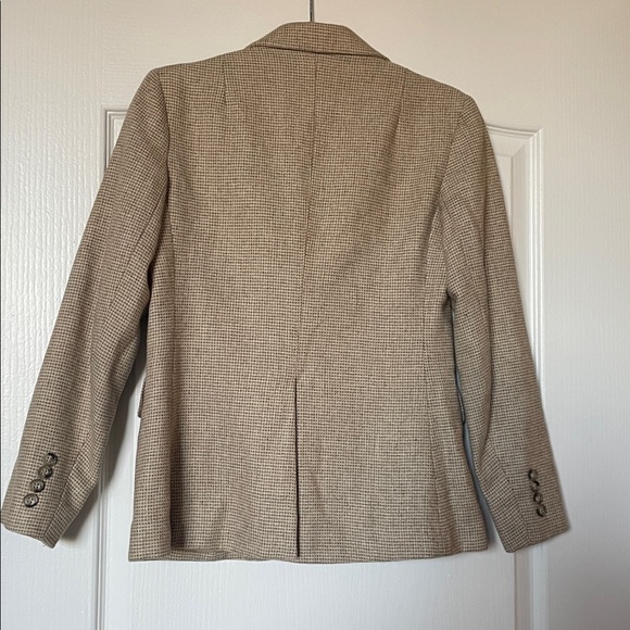 Vintage Evan Picone 100% Wool One-Button Blazer Beige Check Size 4 Made In USA - Picture 2 of 7